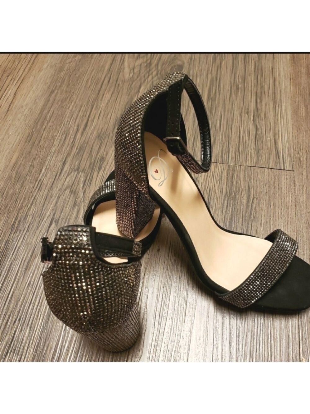 SHINY Sparkly RHINESTONE BLACK GUNMETAL  Square BLOCK  HEELS